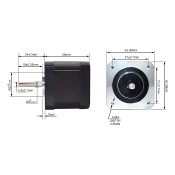 Nema 17 Schrittmotor 45Ncm 1.5A 1.8 Grad 12V 4 Draden mit 1m Kabel und Stecker für DIY-CNC/3D-Drucker/Extruder