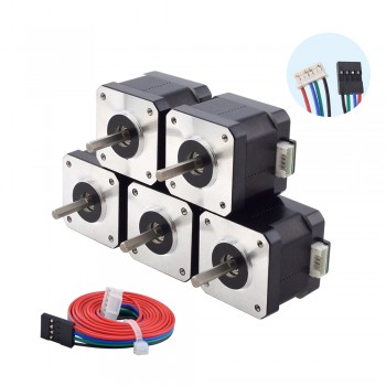 5Pcs E-Serie Nema 17 Schrittmotor Bipolar 42 Ncm 1.8 Grad 1,5A  4 Drähte mit 1m Kabel und Stecker