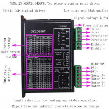 OK2D656T Zweiphasen-Schritttreiber für NEMA23 NEMA24 NEMA34 Schrittmotor