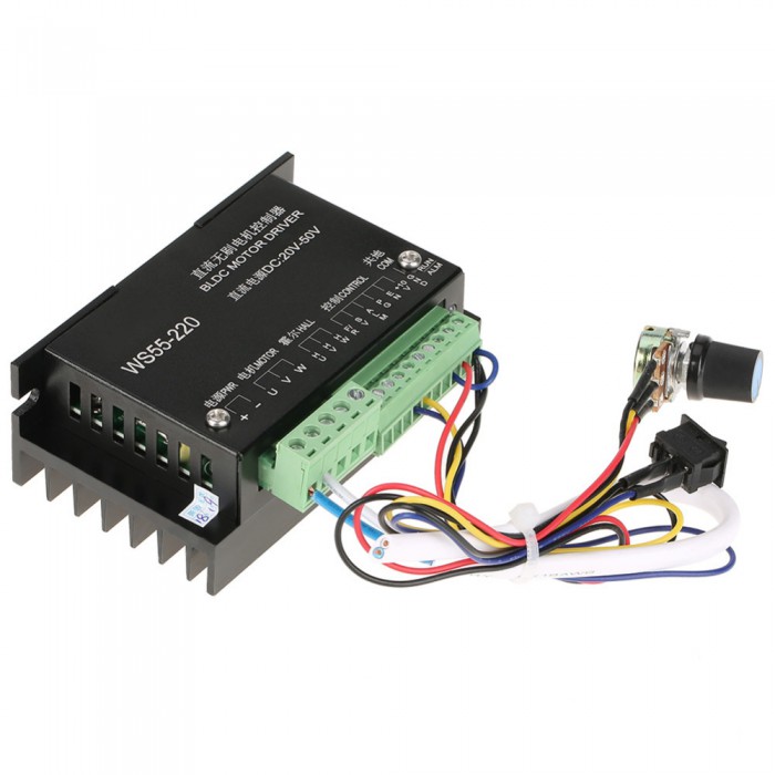 WS55-220 3-Phasen BLDC-Motorcontroller BLDC-Motortreiber, 20–50V, 12A Bürstenlose DC-Motorsteuerung