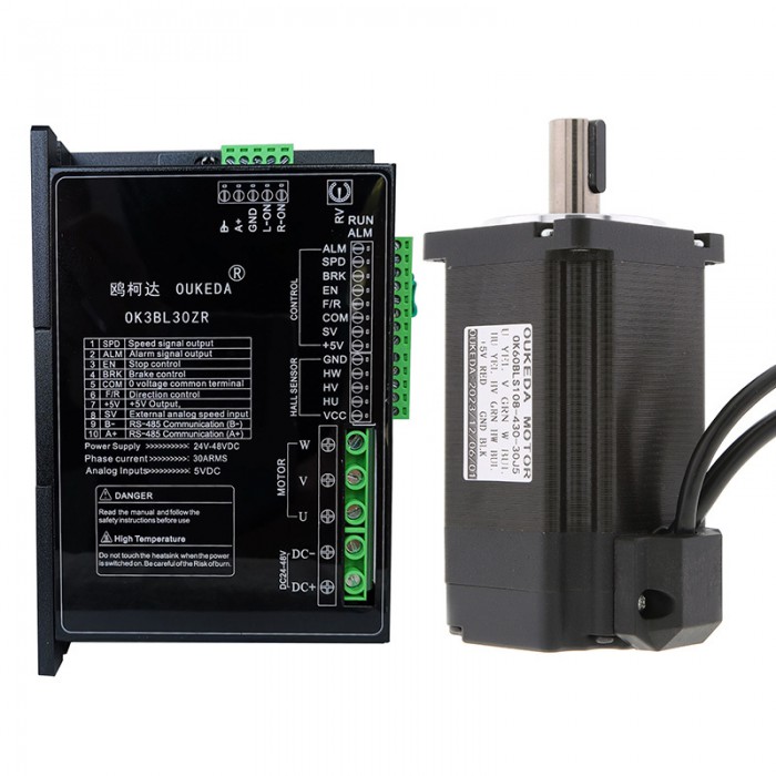 Oukeda Bürstenloser Gleichstrommotor und BLDC-Treiber-Kit 95,55 Ncm 300W 24V/48V 3000 U/min Drehstrom