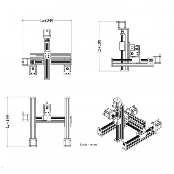 XYZ Linearführung Gantry Linearachse Verfahrweg X=100mm, Y=100mm, Z=50mm CNC Achssystem