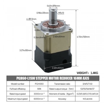 PGH60-Serie Planetengetriebe mit Schrägverzahnung 12:1 bis 100:1 für NEMA 23/24 Schrittmotor, 16mm Welle