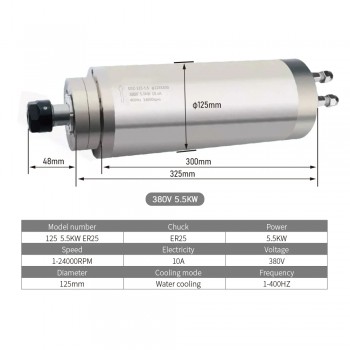 Wassergekühlter CNC-Spindelmotor 5,5 KW, 220 V/380 V, 24 000 U/min, ER25-Spannzange