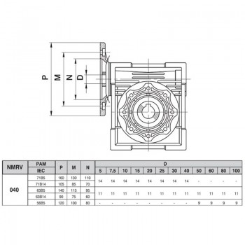 Rundes NMRV040 Schneckengetriebe für Servomotor/Schrittmotor, Übersetzung 5:1 bis 80:1 Eingang: 9mm / 11mm / 14mm, Ausgang: 18mm