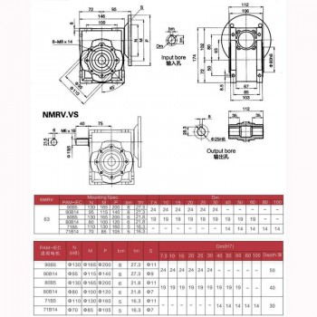 NMRV063 Rund-Schneckengetriebe, Übersetzung 5:1 bis 100:1 Eingang: 14mm / 19mm / 24mm