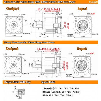 PLG120-Serie Planetengetriebe mit Schrägverzahnung für Nema42 / Nema 52 Servomotoren mit 19 mm / 22 mm / 24 mm Eingang