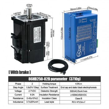 HLTNC Nema 34 Closed Loop Schrittmotor-Kit 4,5 Nm 1,8° 86HB250-82B & HBS86-Treiber mit Bremse