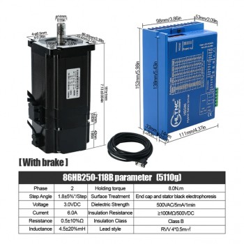 HLTNC Nema 34 Closed Loop Schrittmotor 1,8° 8 Nm & HBS86-Treiber mit Bremse