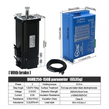 HLTNC Nema 34 Closed Loop Schrittmotor 12 Nm mit Bremse + Hybrid-Servotreiber-Kit für CNC Router