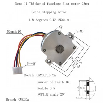 Oukeda NEMA 11 Flach-Schrittmotor mit Getriebe, 2-Phasen, 1,8°, 2,5 Ncm, 4-adrig, Pancake-Bauform