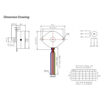 OUKEDA PM42 Permanentmagnet-Schrittmotor, 7,5°, 4,90 Ncm, Ø42 mm, 12V, 6 Drähte