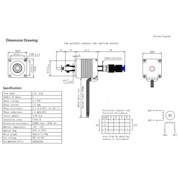 Oukeda Nema 11 Schrittmotor für SMT-Platzierungsmaschine, 1,8 Grad, 6 Ncm, 2-phasig, mit Dämpfungsdüse