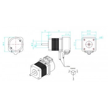 Bürstenloser DC-Servomotor, 64W, 24V, 1,56A, 0,2 Nm, 3000 U/min, mit 1000 Linien Encoder, 42 × 42 mm