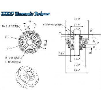 ZXK-Serie Harmonic-Drive-Getriebe,Hohlwellen-Übersetzungsverhältnis 30:1 bis 160:1, 30 Bogensekunden