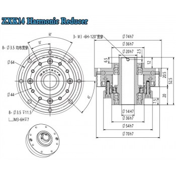 ZXK-Serie Harmonic-Drive-Getriebe,Hohlwellen-Übersetzungsverhältnis 30:1 bis 160:1, 30 Bogensekunden