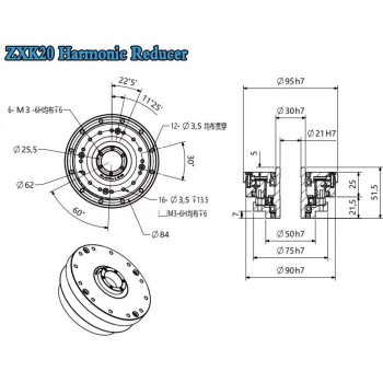 ZXK-Serie Harmonic-Drive-Getriebe,Hohlwellen-Übersetzungsverhältnis 30:1 bis 160:1, 30 Bogensekunden