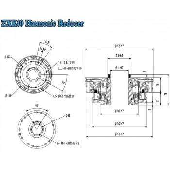 ZXK-Serie Harmonic-Drive-Getriebe,Hohlwellen-Übersetzungsverhältnis 30:1 bis 160:1, 30 Bogensekunden