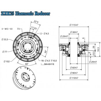 ZXK-Serie Harmonic-Drive-Getriebe,Hohlwellen-Übersetzungsverhältnis 30:1 bis 160:1, 30 Bogensekunden