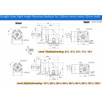 PVE120 Winkel-Planetengetriebe für 110mm / 130mm Servomotor (19/22/24mm Eingang)