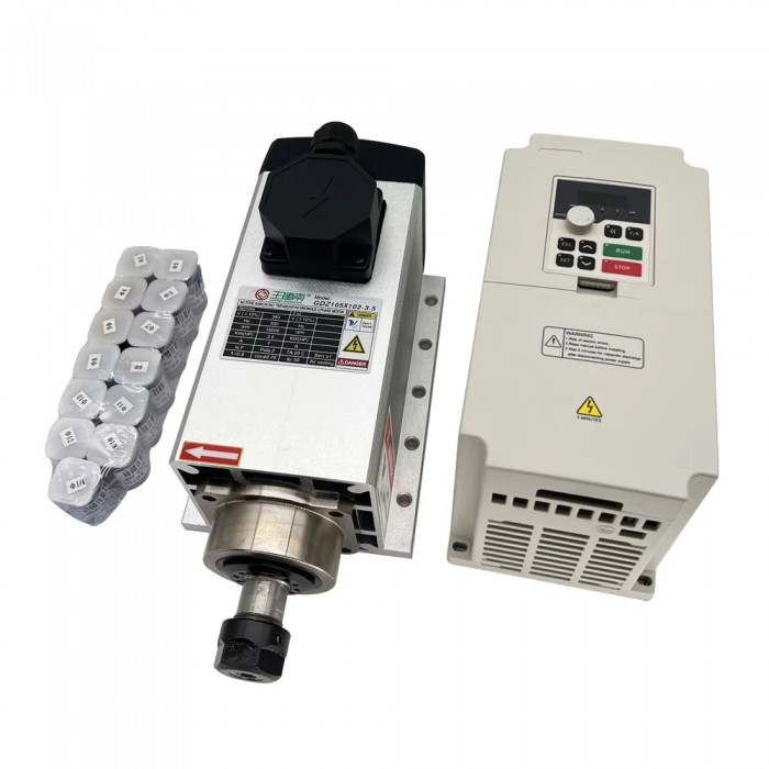 Luftgekühltes CNC HF-Spindel-Set 3,5kW ER20 18000U/min mit 3,7kW Frequenzumrichter und 13-teiligem ER20 Spannzangensatz Luftgekühltes CNC HF-Spindel-Set 3,5kW ER20 18000U/min mit 3,7kW Frequenzumrichter und 13-teiligem ER20 Spannzangensatz