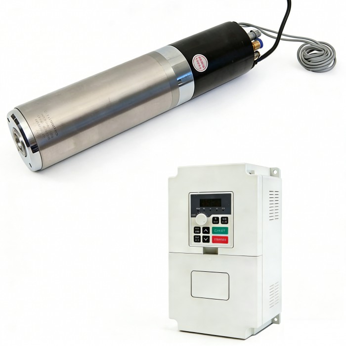 Wassergekühltes CNC Motorspindel Set mit automatischem Werkzeugwechsel 1,5kW ISO20 Ø80mm 220V 24000U/min mit Frequenzumrichter Wassergekühltes CNC Motorspindel Set mit automatischem Werkzeugwechsel 1,5kW ISO20 Ø80mm 220V 24000U/min mit Frequenzumrichter