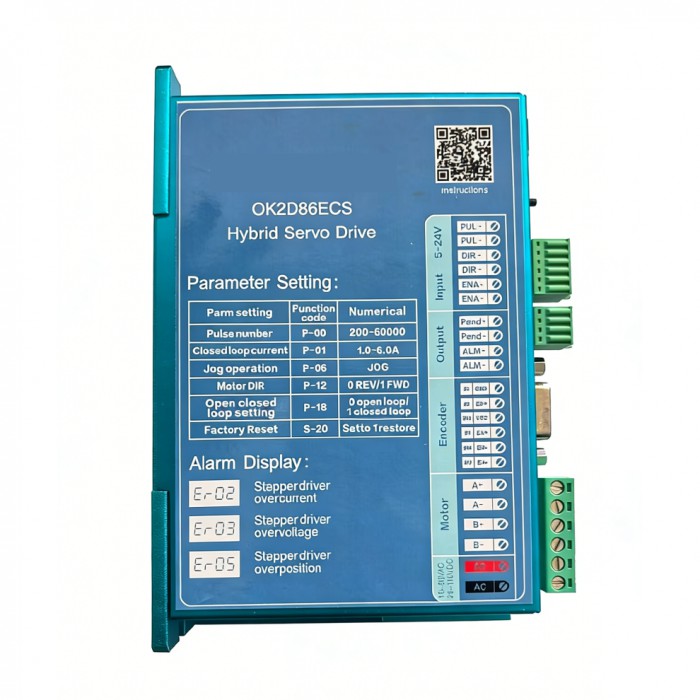 OUKEDA OK2D86ECS Closed Loop Schrittmotortreiber 0–8A 18–80V DC für NEMA 34 Schrittmotoren