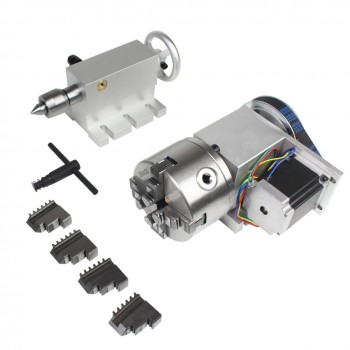 CNC Drehachse als 4. Achse mit 100mm Vierbackenfutter Übersetzung 6:1 Reitstock und Schrittmotor Set