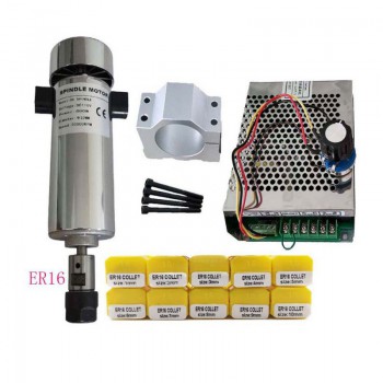 Luftgekühltes CNC Spindelmotor Set 800W 0,79Nm Ø52mm mit Netzteil und 13 ER11 bzw. 10 ER16 Spannzangen