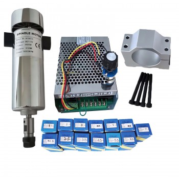 Luftgekühltes CNC Spindelmotor Set 800W 0,79Nm Ø52mm mit Netzteil und 13 ER11 bzw. 10 ER16 Spannzangen
