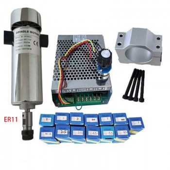 Luftgekühltes CNC Spindelmotor Set 800W 0,79Nm Ø52mm mit Netzteil und 13 ER11 bzw. 10 ER16 Spannzangen
