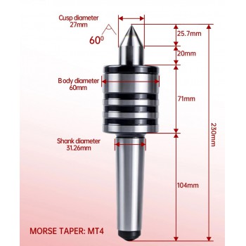 Mitlaufende Körnerspitze in mittelschwerer Ausführung MK2/MK3/MK4/MK5 für Drehmaschinen