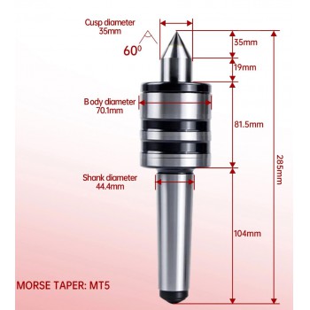 Mitlaufende Körnerspitze in mittelschwerer Ausführung MK2/MK3/MK4/MK5 für Drehmaschinen
