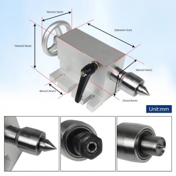 65mm verstellbarer Reitstock mit MK2 Aufnahme und 4 Wechselspitzen für CNC Fräs und Graviermaschinen