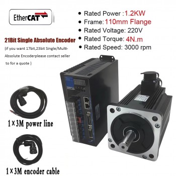 EtherCAT AC Servomotor Set 1–3,8kW mit Servoregler 2500U/min und 21 Bit Magnetencoder für CNC