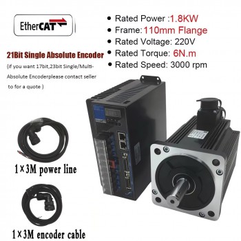 EtherCAT AC Servomotor Set 1–3,8kW mit Servoregler 2500U/min und 21 Bit Magnetencoder für CNC