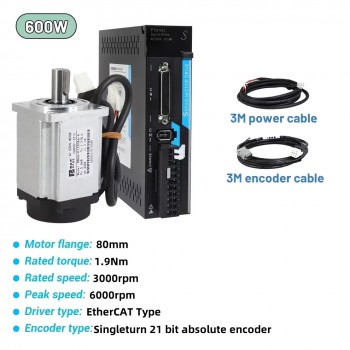 EtherCAT AC Servomotor Set 100W–1kW mit Servoregler 0,318–3,18Nm und 21 Bit Magnetencoder für CNC