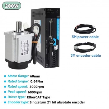 EtherCAT AC Servomotor Set 100W–1kW mit Servoregler 0,318–3,18Nm und 21 Bit Magnetencoder für CNC