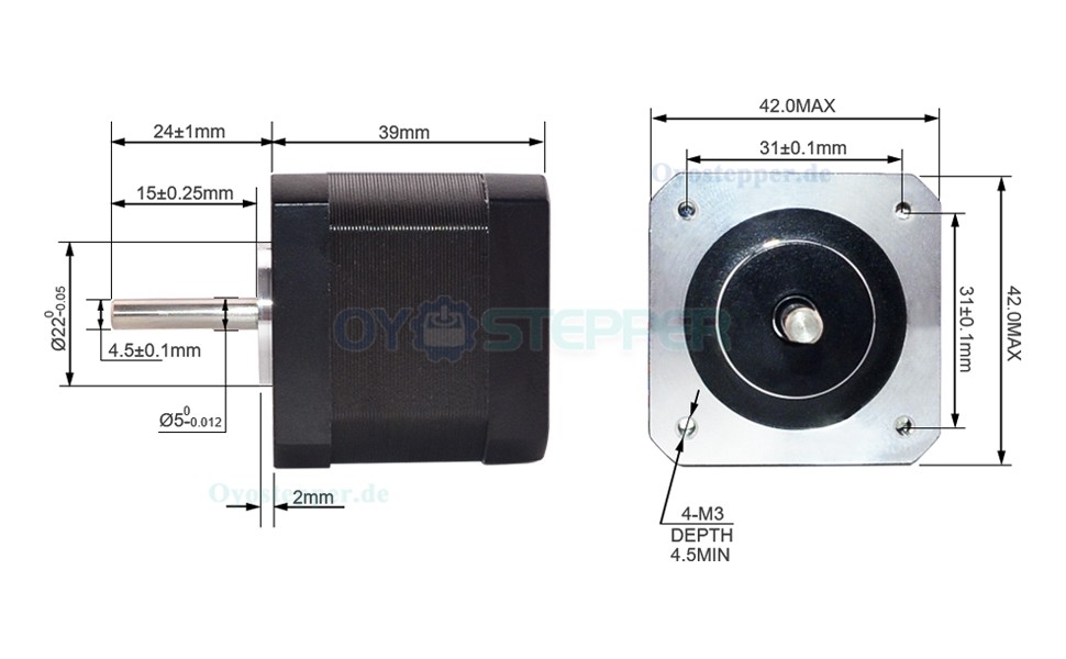 Nema 17 Schrittmotor 45Ncm 1.5A 1.8 Grad 12V 4 Draden mit 1m Kabel und Stecker für DIY-CNC/3D-Drucker/Extruder