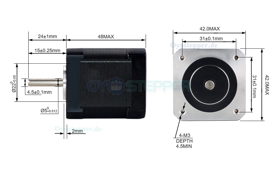 Nema 17 Hybrid-Schrittmotor Bipolar 1.8° 59Ncm 2A 4 Drähte mit 1m Kabel & Stecker für 3D Drucker/CNC