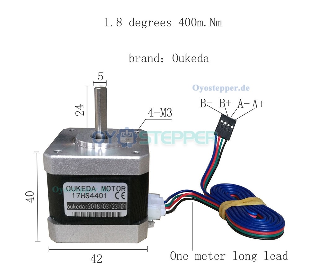 Schrittmotor Nema 17 Schrittmotor 40 mm 17HS4401-D 40 N.cm 1,5 A 12 V 42 BYGH 4-adrig for CNC Reprap 3D-Drucker 42 Schrittmotor mit schneller Reaktion