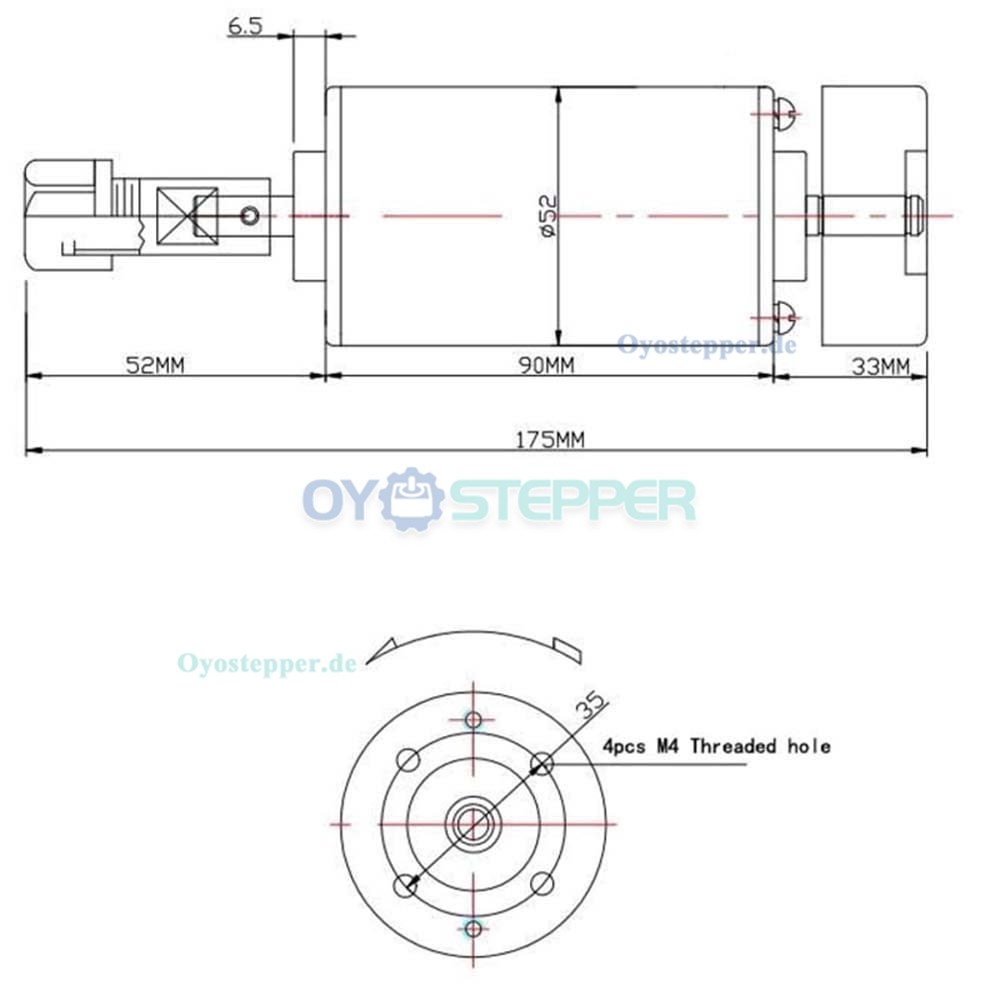 Luftgek&uuml;hlter CNC Spindelmotor 300W &Oslash;52mm 48VDC ER11/ER16 12000U/min f&uuml;r Leiterplattenfr&auml;sen und Holzgravur