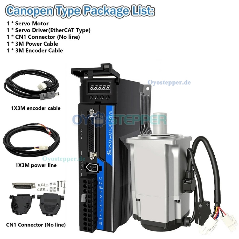 AC Servomotor Set mit Servoregler 400W/750W/1kW 1,27/2,39/3,18Nm 3000U/min 21 Bit Encoder Impuls Ethernet oder CANopen
