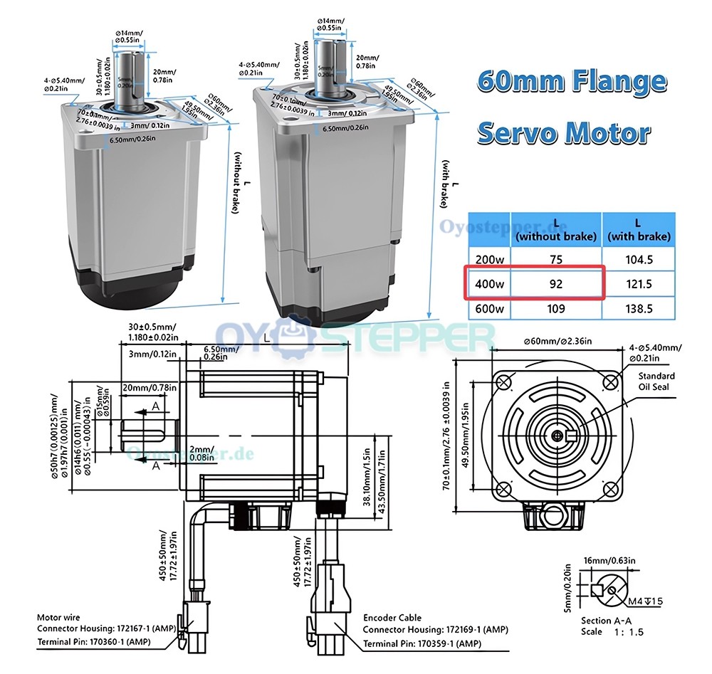 AC Servomotor Set mit Servoregler 400W/750W/1kW 1,27/2,39/3,18Nm 3000U/min 21 Bit Encoder Impuls Ethernet oder CANopen