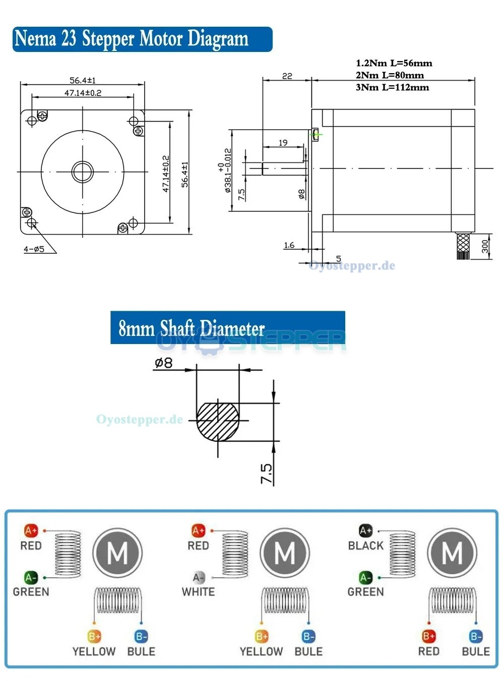 Nema 23 Schrittmotor 1,8&deg;1,2 Nm/2 Nm/3 Nm 57 x 57 mm f&uuml;r 3D Drucker und CNC Fr&auml;sen