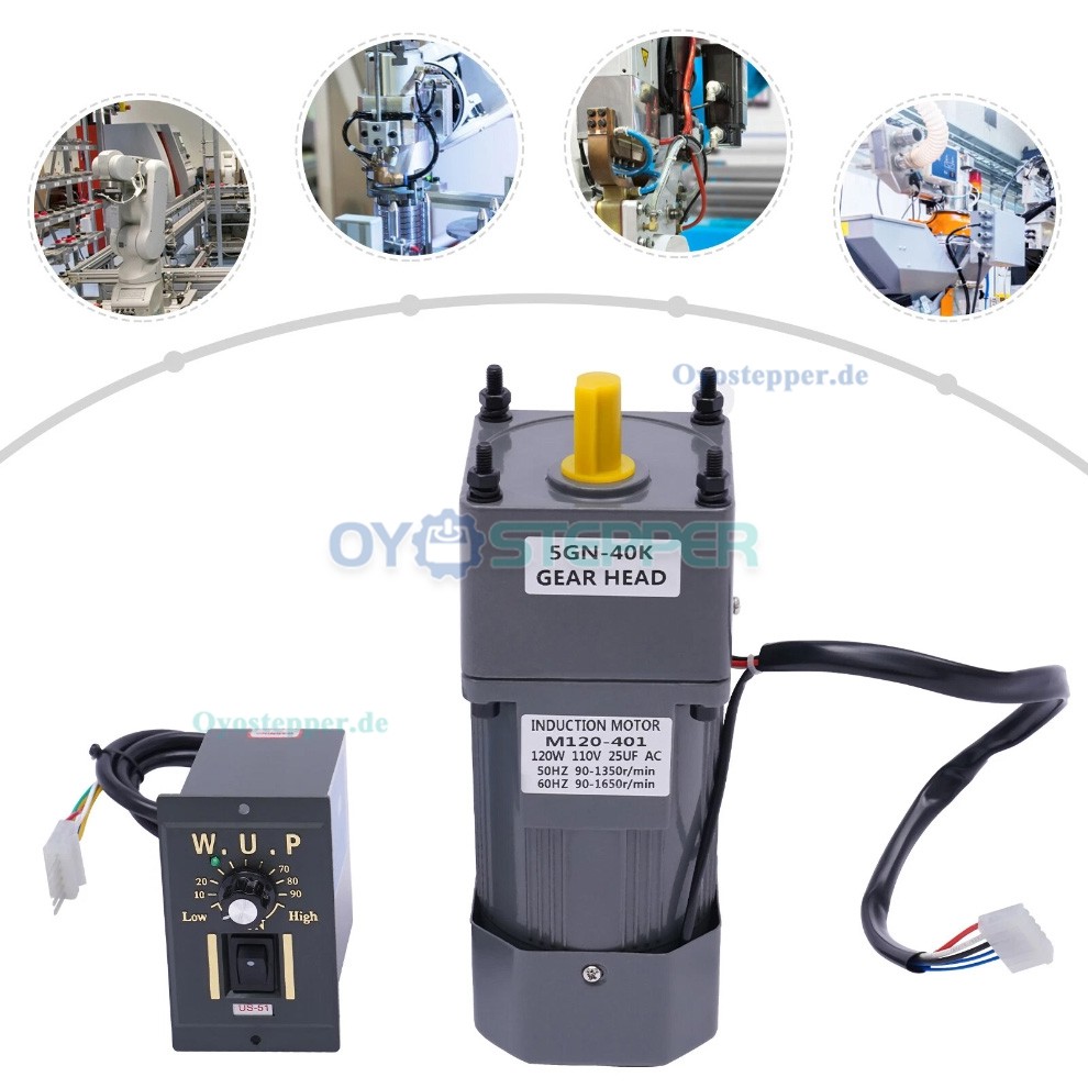 Einphasen AC Induktionsgetriebemotor 120W Übersetzung 40:1 21Nm mit Drehzahlregler Einphasen AC Induktionsgetriebemotor 120W Übersetzung 40:1 21Nm mit Drehzahlregler
