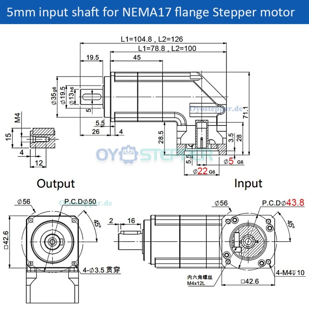 PLMG042 Winkel-Planetengetriebe 90&deg; f&uuml;r Nema 17 Schrittmotor / 40mm Servomotor