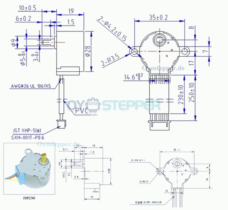 28BYJ-48 5 V 4 Phase 5 Draht DC 5V Getriebe Schritt Schrittmotor Mini Untersetzung DC Getriebemotor