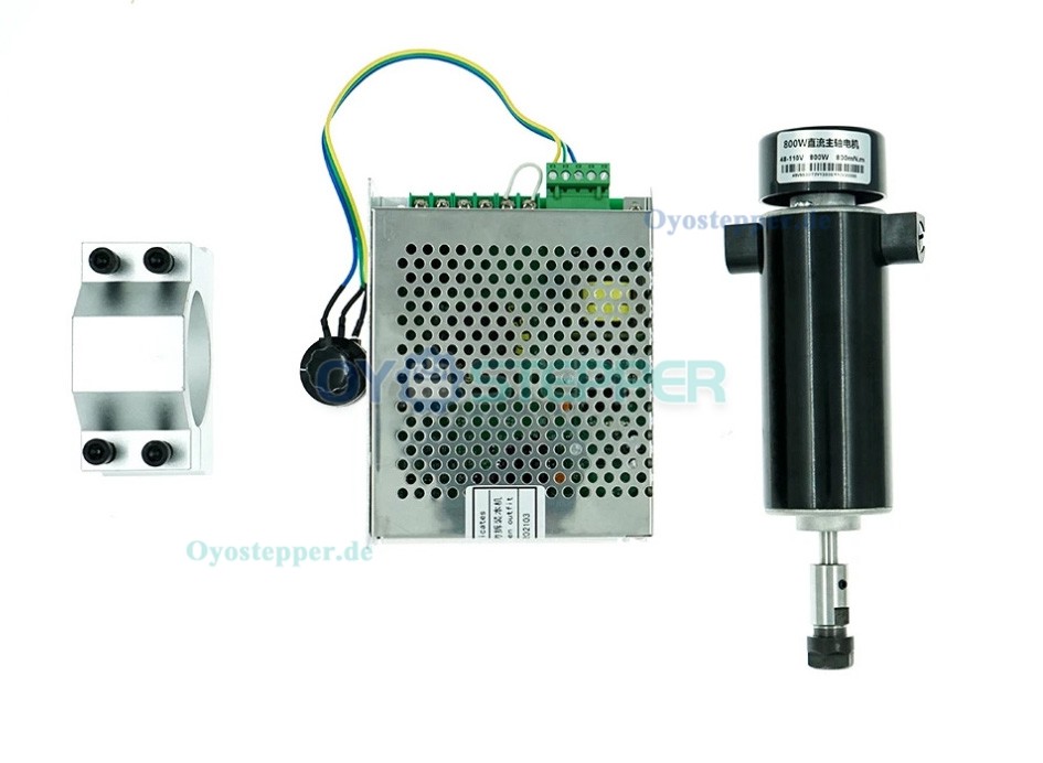 Luftgekühltes CNC Spindelmotor Set 800W ER11 Ø52mm mit regelbarem Netzteil und Spindelhalter Luftgekühltes CNC Spindelmotor Set 800W ER11 Ø52mm mit regelbarem Netzteil und Spindelhalter