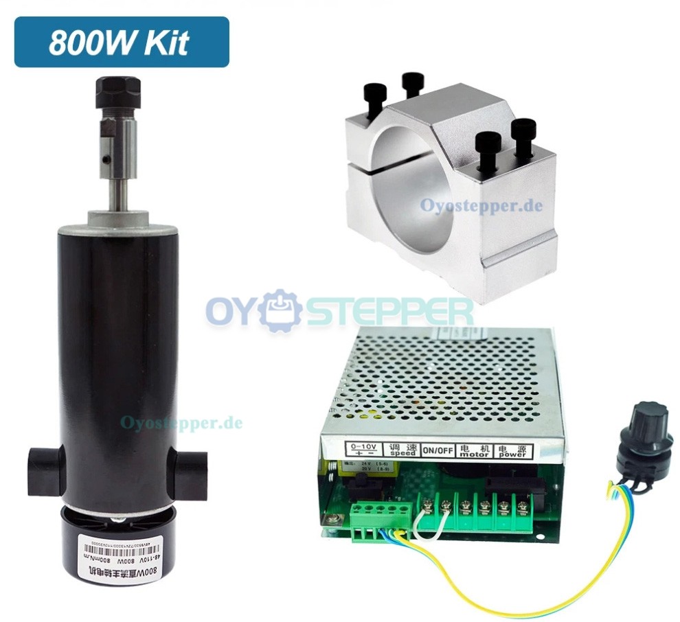 Luftgekühltes CNC Spindelmotor Set 800W ER11 Ø52mm mit regelbarem Netzteil und Spindelhalter Luftgekühltes CNC Spindelmotor Set 800W ER11 Ø52mm mit regelbarem Netzteil und Spindelhalter